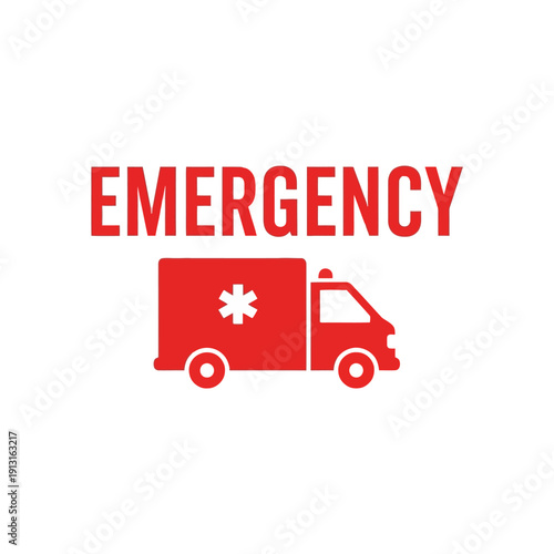 Red Emergency Ambulance Icon and Text Illustration