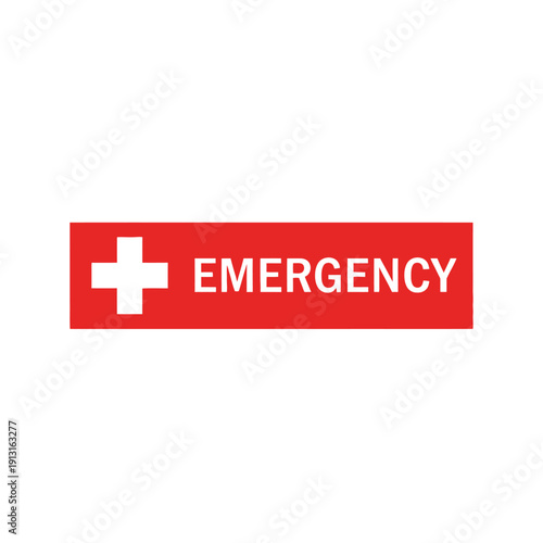 Red Emergency Sign with White Cross and Text