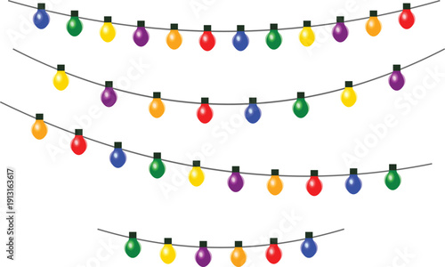 Glowing string lights decoration graphic for celebration and festive events isolated on transparent background