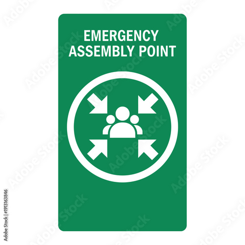 Emergency Assembly Point Sign: People Gathering Icon with Arrows