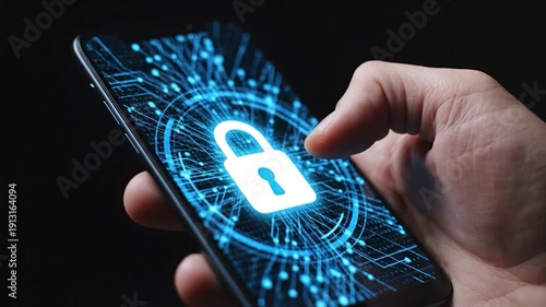 Mobile phone digital security padlock screen data protection cyber safety network access