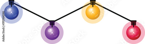 Colorful string lights vector illustration for party decoration isolated on transparent background