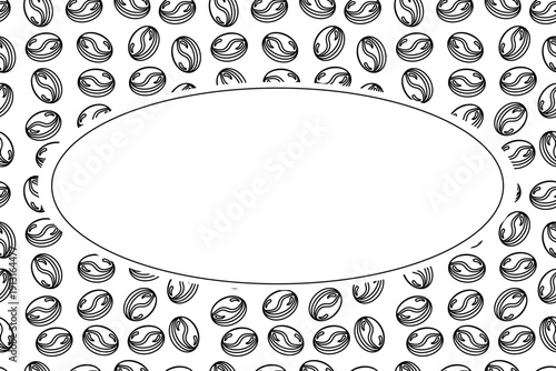 Coffee bean doodle frame pattern blank oval. Coffee bean pattern frame design. Coffee bean silhouette frame background.