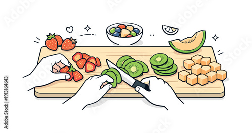 Colorful Fruit Salad. Creating a fruit salad with a variety of c