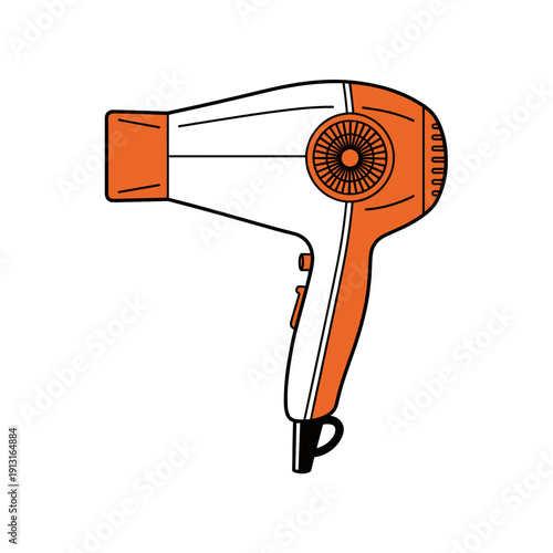 Retro hair dryer side view, beauty and hairstyling appliance, minimal two color vector illustration