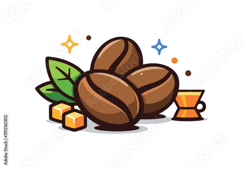 Coffee beans craft and quality portrayed through a careful arrangement of beans with small decorative accents, reflecting attention to detail