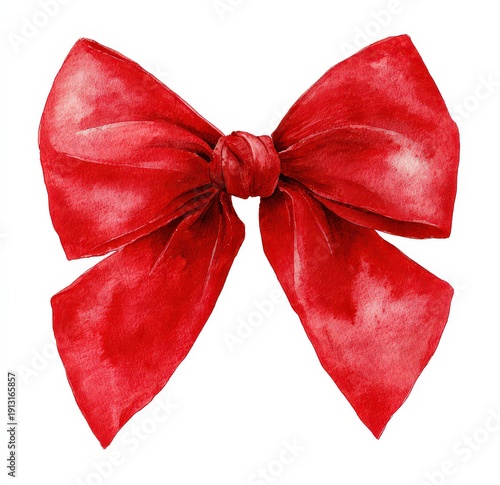 Watercolor Red Bow Clipart on White Background Detailed Close Up View