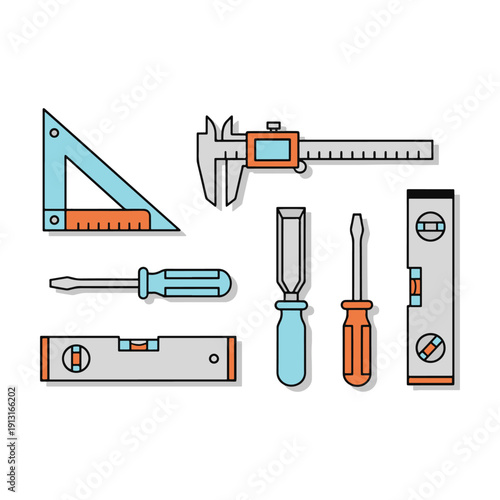 Construction measurement tools set with ruler caliper and screwdrivers vector illustration.