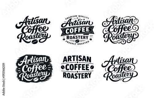 Artisan coffee roastery lettering. Set lettering. harmonious lettering variations of the same emblematic concept, each with different
