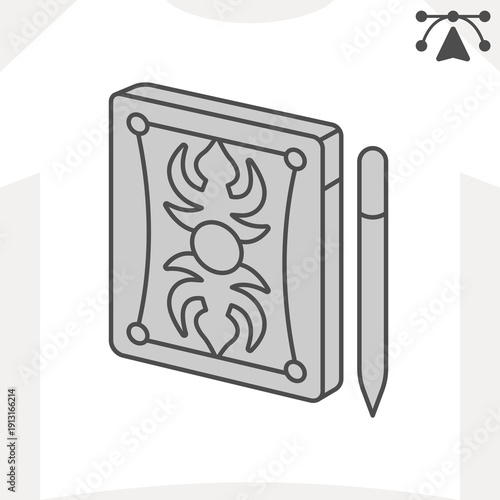 Notepad for drawings and pen isometric icon, notes concept. Vector graphics. Paper notebook with sketches and pencil sign and editable stroke, outline style icon for mobile or web design.