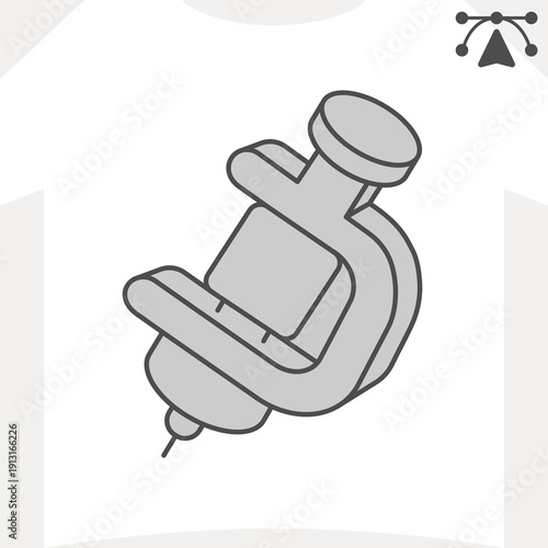 Tattoo pistol with paint jar isometric icon, instrument concept. Vector graphics. Tattoo machine with a needle and ink sign and editable stroke, outline style icon for mobile or web design.