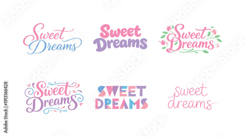 Pastel Lettering Variations. Gentle pastel words. Set lettering. harmonious lettering variations of the same emblematic concept, each with different artistic