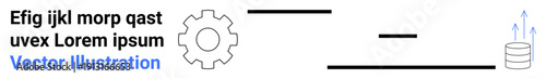 Data management, technology processes, cloud storage, system upgrades, automation, efficiency. Gear icon connected with lines to a database symbol. Data management and technology processes concept