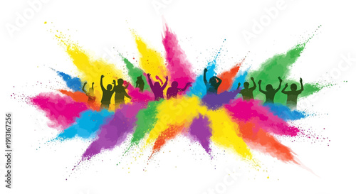 Diverse group of people celebrating with colorful splash.