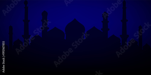 Black and blue gradient mesh abstract background decorated with mosque silhouette nice for Islamic greeting card