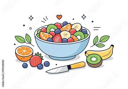 Colorful Fruit Salad. Creating a fruit salad with a variety of c