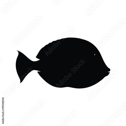Underwater beauty with black and white tropical fish silhouette vector illustration, blue tang fish silhouette vector illustration