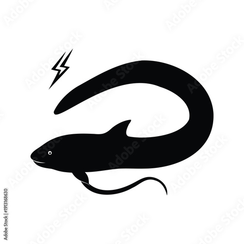 Electric eel with lightning bolt silhouette vector illustration design, electric eel silhouette vector illustration