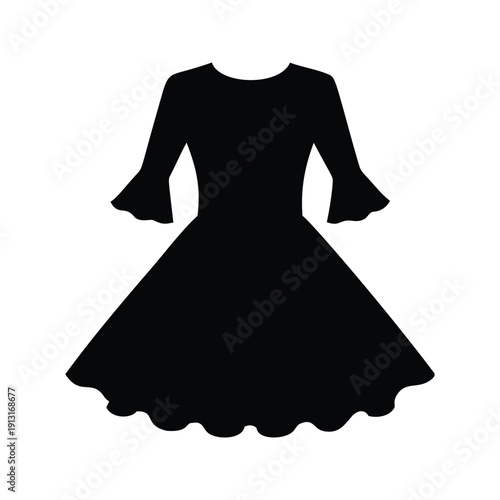 Elegant lady wearing a beautiful dress with puffed sleeves and a flared skirt silhouette vector illustration, flounce hem dress silhouette vector illustration