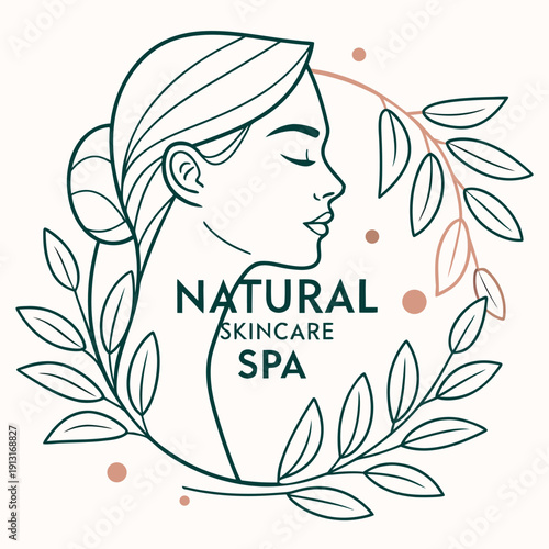 Elegant botanical logo design featuring delicate leaves and flowing lines symbolizing natural beauty and holistic wellness for a spa
