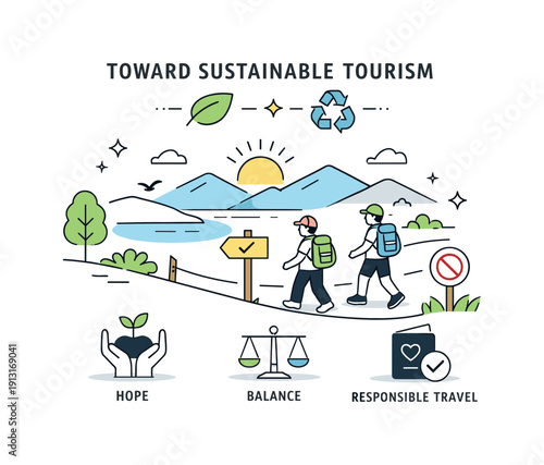 Toward sustainable tourism. A calmer landscape with fewer visitors follows clear paths and respect rules. Hope, balance, and responsible