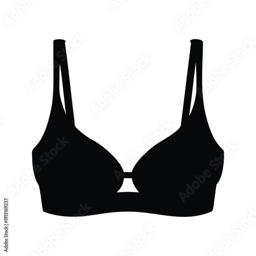 Elegant black and white bra with intricate design silhouette vector illustration, plunge bra silhouette vector illustration