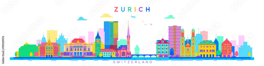 Obraz premium Zurich city skyline abstract colorful vector illustration Switzerland