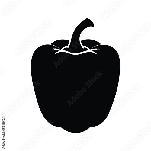 Black and white pepper vegetable with detailed stem and lines silhouette vector illustration, red bell pepper silhouette vector illustration