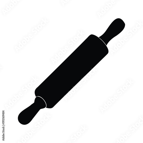 Black and white rolling pin for baking, isolated on white background, silhouette vector illustration, rolling pin silhouette vector illustration