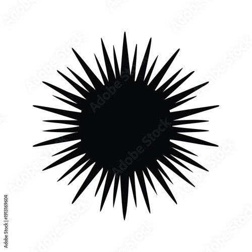 Black and white sea urchin silhouette vector illustration with sharp edges and dynamic design, sea urchin silhouette vector illustration