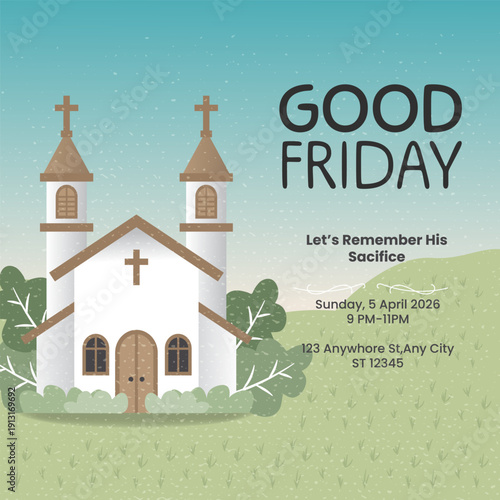  Good Friday Christian Church Invitation Template.Vector Illustration