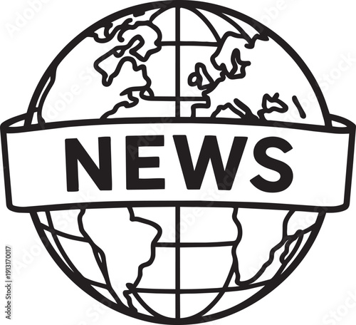 International world news globe icon symbolising global broadcasting and international journalism network coverage