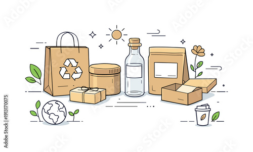 Image Generation. Inspirational design with ecology materials trend. Sustainable packaging concepts displayed as clean mockups with natural accents. The scene