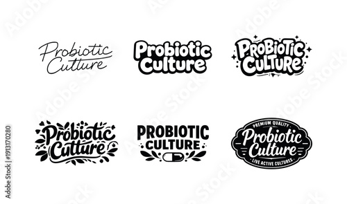 Probiotic culture lettering. Set lettering. harmonious lettering variations of the same emblematic concept, each with different artistic