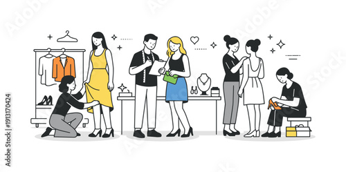 Backstage before the show. Designers and models calmly preparing outfits, checking details and accessories. Organized fashion workflow, quiet