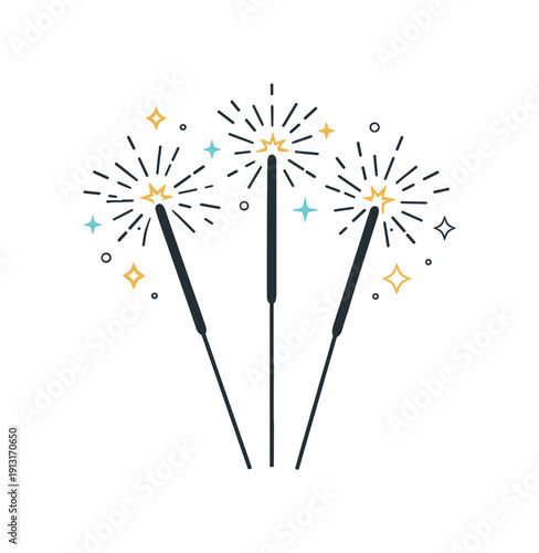 Sparkler sticks. A few lit sparkler sticks glowing gently with soft light bursts and tiny star-shaped accents, capturing a festive but calm
