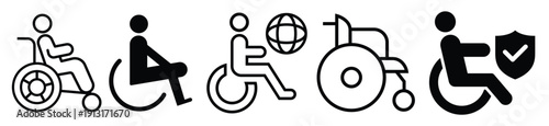 Disability sports and accessibility icons set flat design vector illustration
