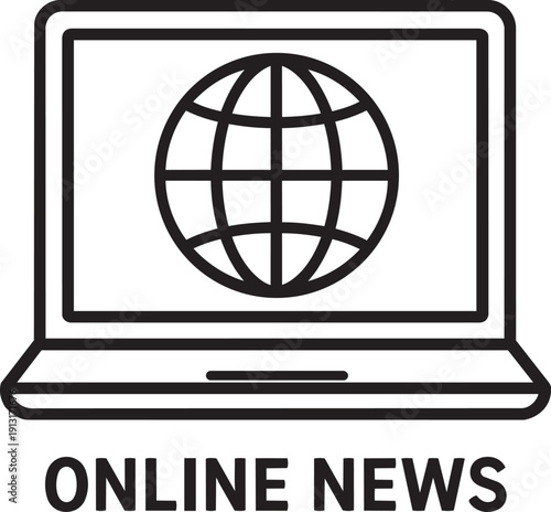 Laptop computer displaying world globe icon for online international news and digital media