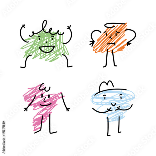 Funny Abstract Characters Set, Hand Drawn Cute Creatures Illustration