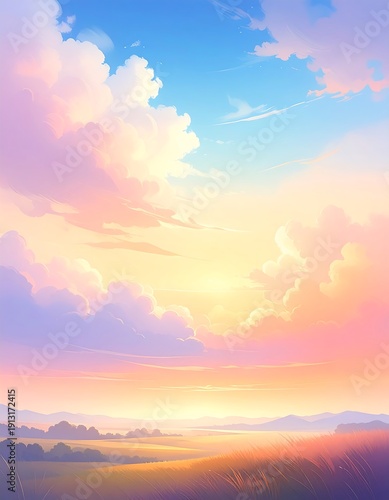 Pastel sunset over rolling hills