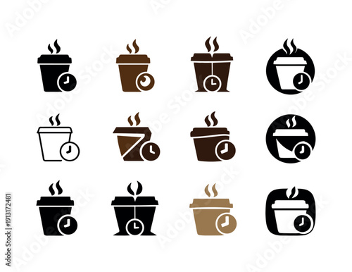 Coffee break. Icon set. Set Logo of coffee break: takeaway coffee cup. harmonious logo variations of the same emblematic concept, each with