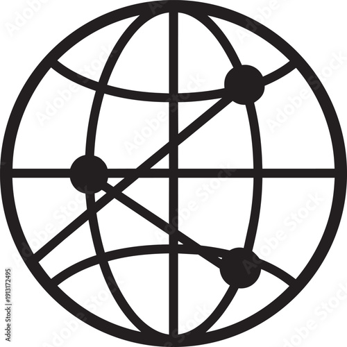 Global digital network sphere icon representing worldwide communication and connection points