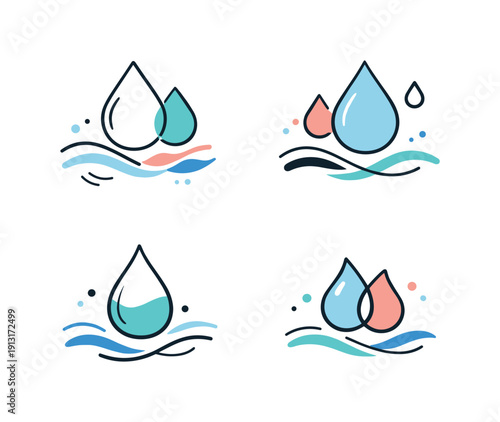 Colorful Liquid Abstraction. Liquid color drops. Abstract symbols of droplets and waves interacting softly, suggesting creativity and fluid thinking. Calm,