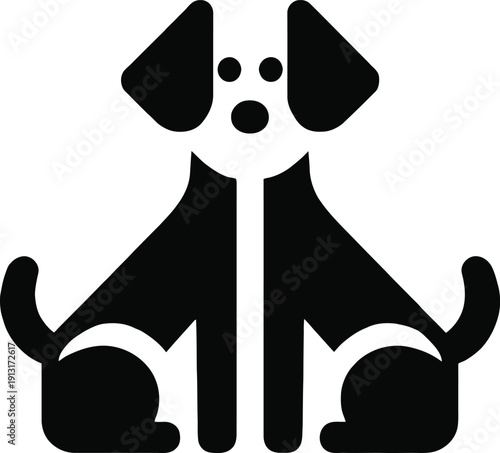 Minimal symmetrical dog logo silhouette design. Modern black vector illustration isolated on transparent background. Perfect for pet brands, veterinary clinics, animal care services, grooming business