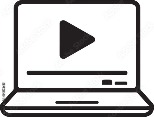 Laptop computer playing video content icon for multimedia streaming and entertainment
