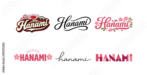 Image Generation. Hanami festival lettering. Set lettering. harmonious lettering variations of the same emblematic concept, each with different artistic