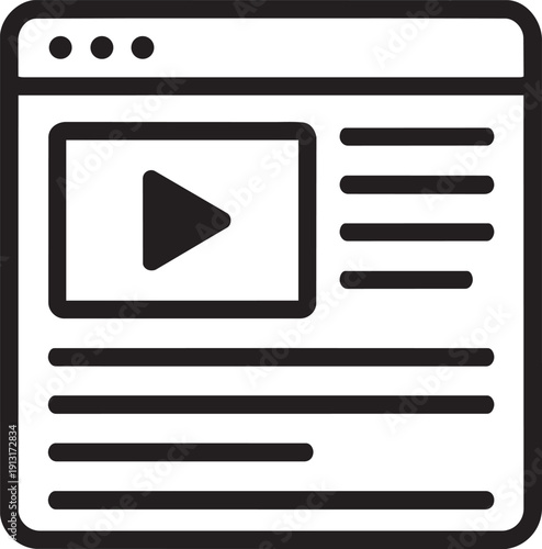 Web browser window with video player icon for online streaming and tutorials