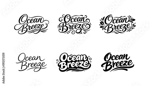 Creative Lettering Variations. Ocean breeze lettering. Set lettering. harmonious lettering variations of the same emblematic concept, each with different