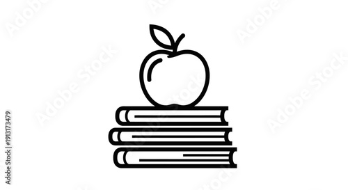 Apple on Books Line Icon - Education and Learning Concept, School Study Symbol, Knowledge and Academic Achievement Outline Vector Isolated on White