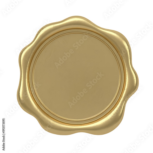 Golden wax seal on white background